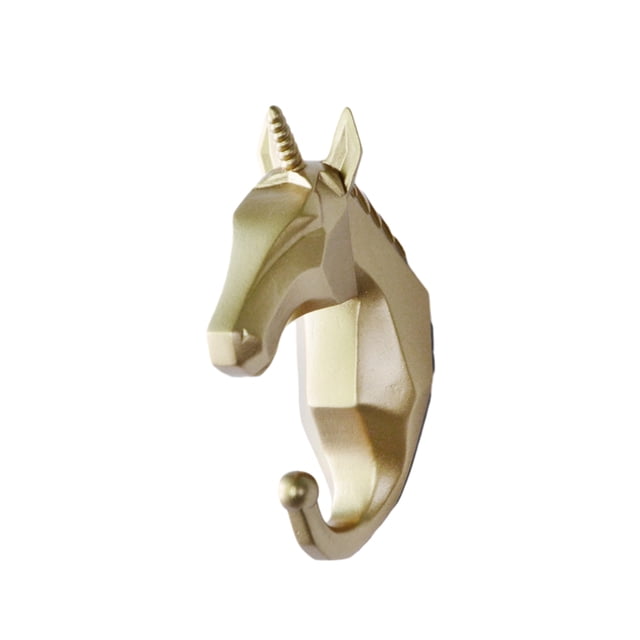 Inteprter Gancho de cabeza de elefante de resina fácil de instalar para colgar cómodamente gancho para abrigo con forma de cabeza de Animal Decoración del hogar caballo Dorado)