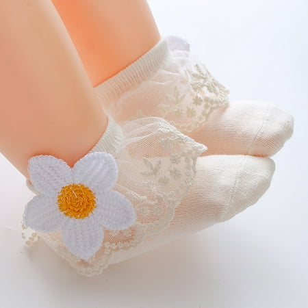 

Infant Baby Girls Ruffle Socks Sweet Eyelet Frilly Lace Princess Ankle Socks with Sunflower Applique