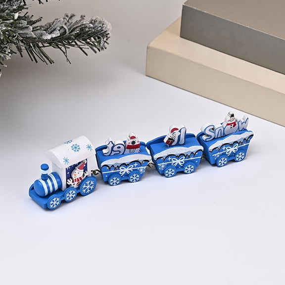 OUNONA Christmas Table Centerpieces Wooden Snowman Train Blue 1Pack