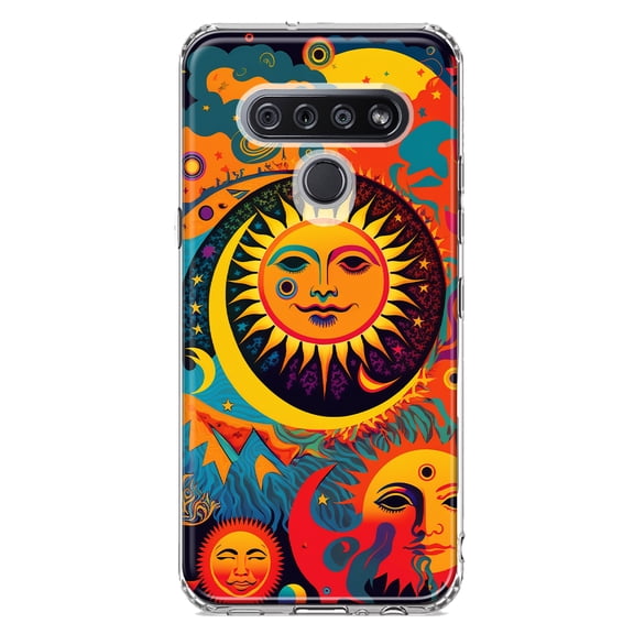 MUNDAZE LG K51 Shockproof Clear Hybrid Protective Phone Case Neon Psychedelic Indie Hippie Sun Moon Cover