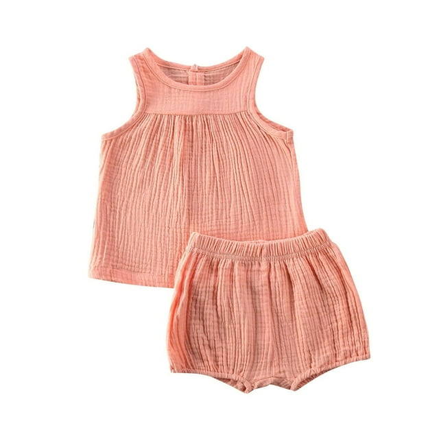 Baby Girls Boys Summer Clothing Set Cotton Linen Sleeveless Tank Tops Mini Shorts Set