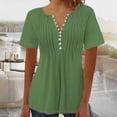 thumbnail image 3 of Mittory Womens Tshirts Short Rolled Sleeve Pleated Button Down V Neck Casual Dressy Business Work Blouses Shirts, 3 of 3