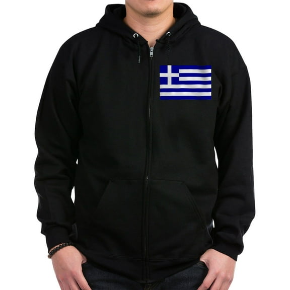CafePress - Greece Flag Zip Hoodie (Dark) - Zip Hoodie, Classic Hooded Sweatshirt with Metal Zipper