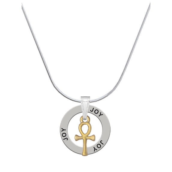 Delight Jewelry Goldtone Small Ankh Joy Ring Charm Necklace, 18"