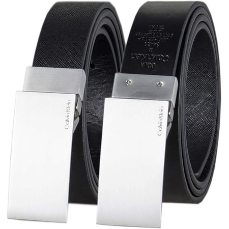 Calvin Klein Mens Reversible Dress Belt with Plaque Buckle Medium Deep Black/Black
