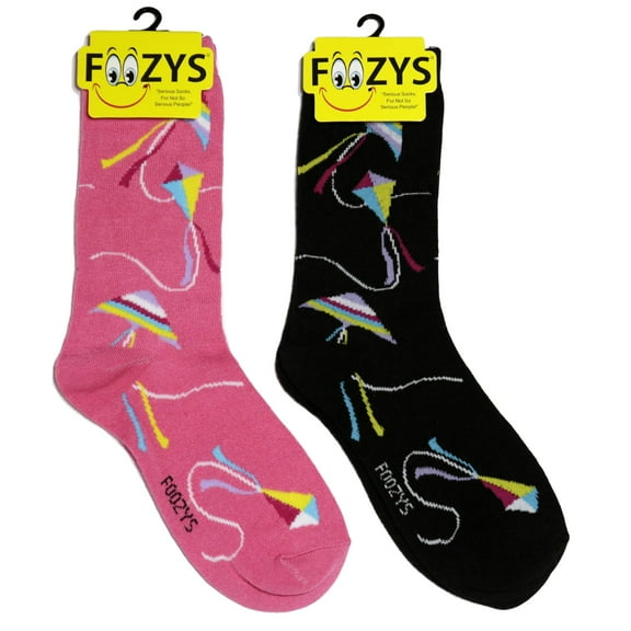 Foozys Women’s Crew Socks | Colorful Kites Outdoors Themed Novelty Socks | 2 Pairs Included in Two Colors