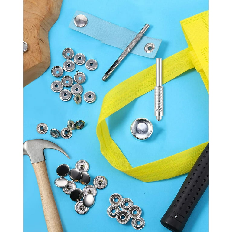10/37pcs Snap Fastener Kit Copper Snap Button Press Stud Cover Silver Snaps  With Material Hole Punch And Setting Tools For Bag Jeans Clothes Fabric Le
