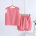 thumbnail image 2 of Odeerbi Toddler Boys Girls Two Piece Outfits Summer Clothes Fashion Casual Solid Color Round Neck Sleeveless Tank Tops Shorts Sets Pink, 2 of 4