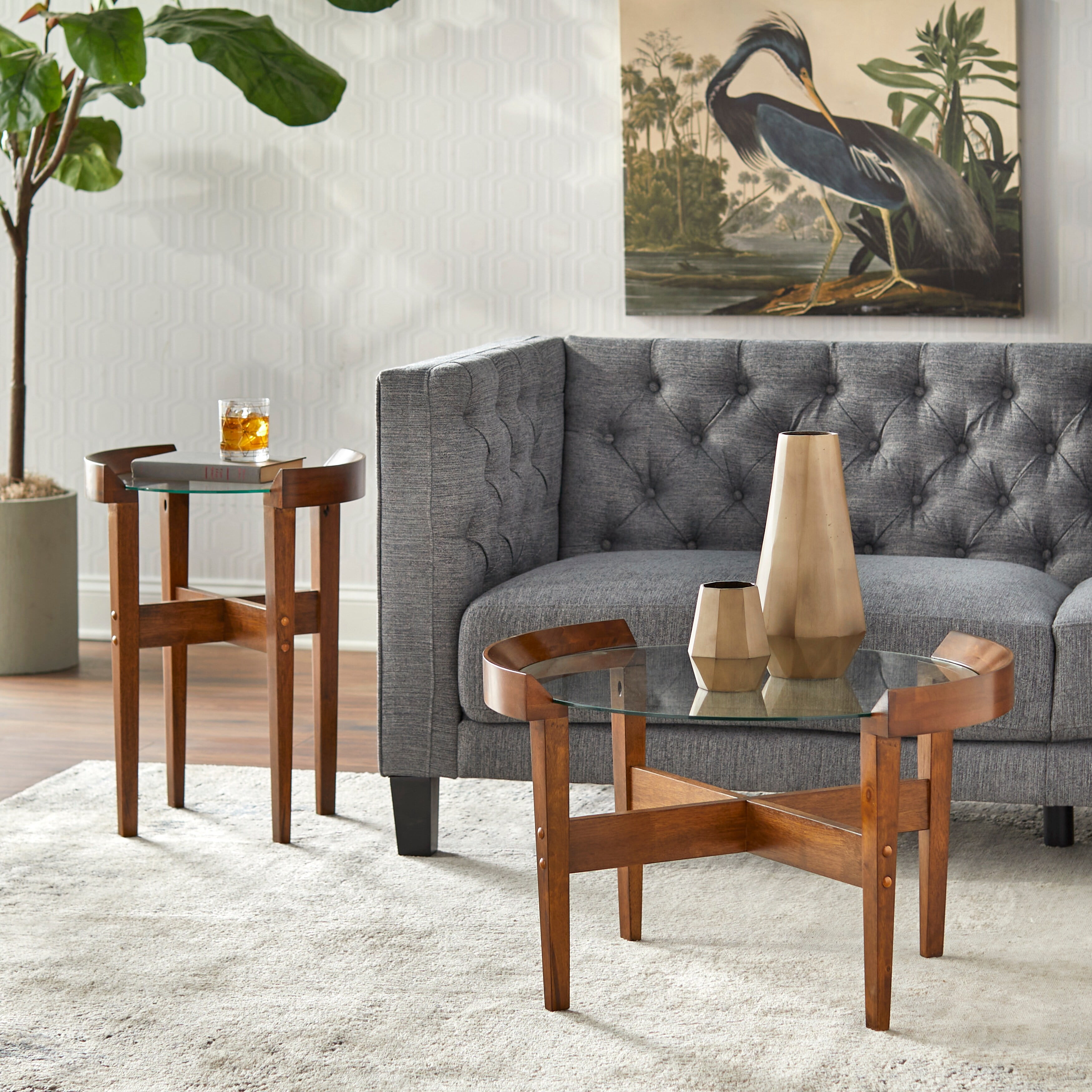 Lifestorey Dayton Solid Wood Coffee and End Table Set Set of 2