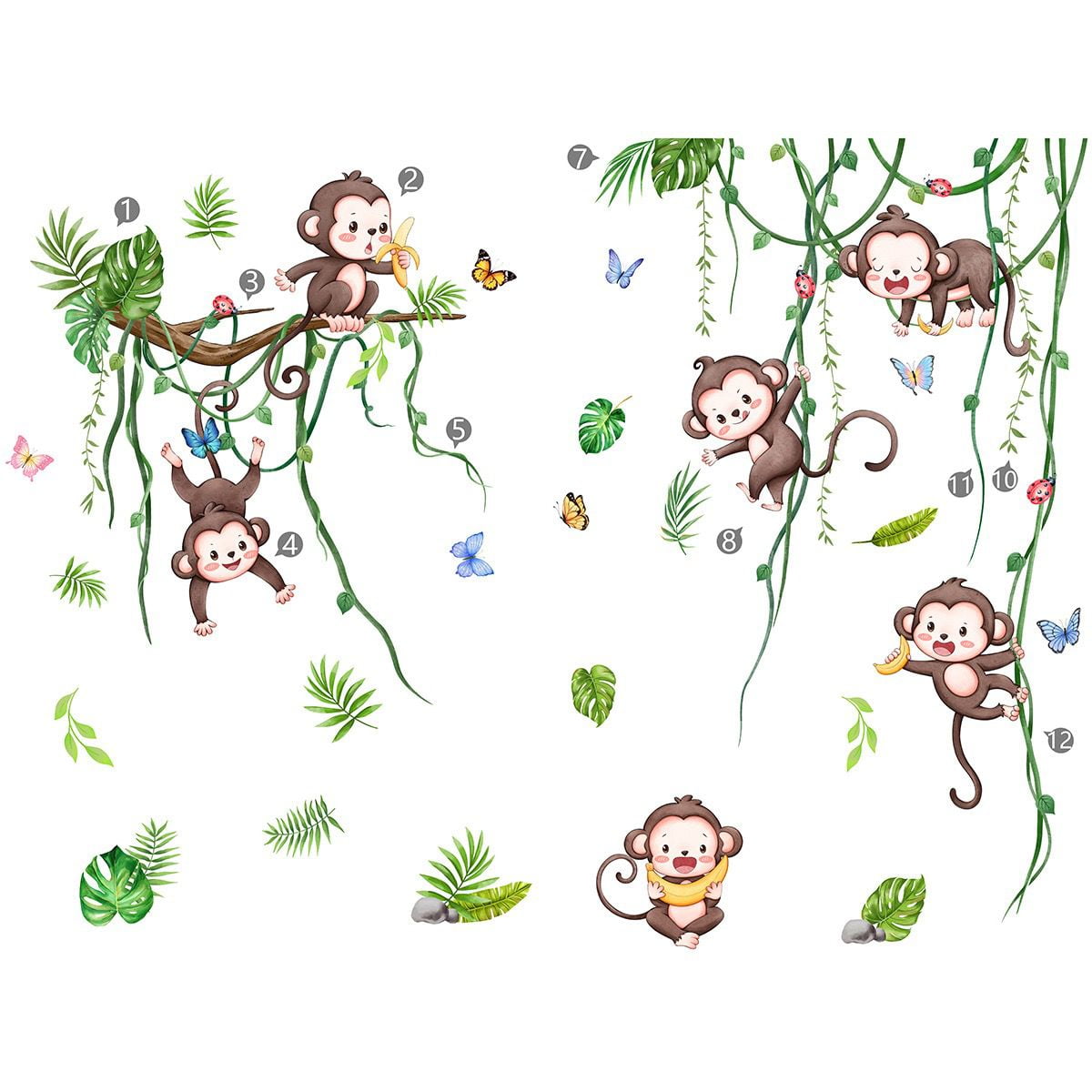Monkey Climbing Tree Wall Decals Jungle Animals Wall Stickers Monkey Wall Stickers DIY transparent wall stickers Kids Room Baby Nursery Bedroom Wall Decor