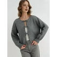 thumbnail image 3 of Bow-Knot Cardigan Sweaters for Women Trendy 2025 Fall Winter Open Front Long Sleeve Button Down Cropped Lady Jacket Grey M, 3 of 6