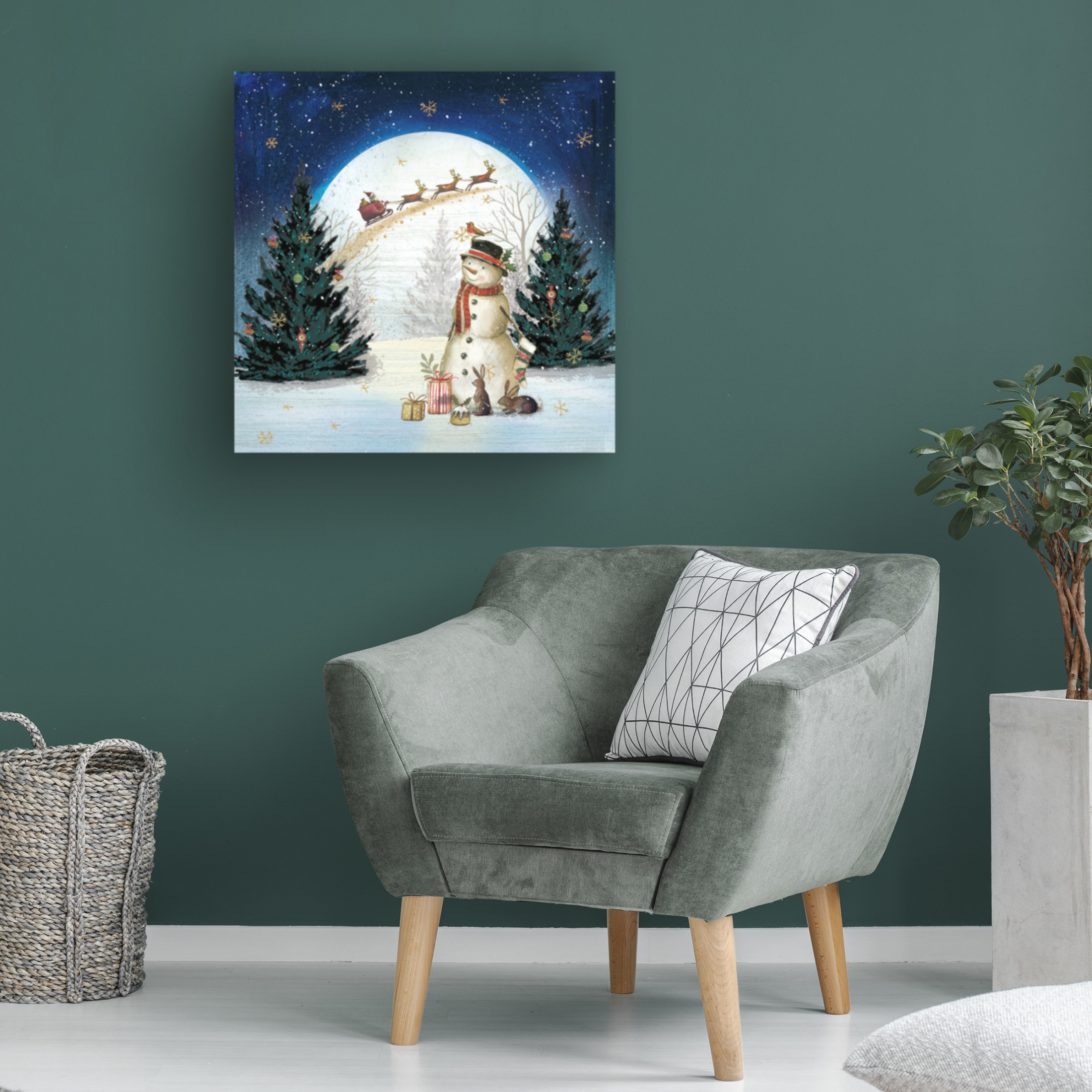 Canvas Wall Art - Paper Dove Co Ltd 'Snowman Moonlit Night' Wall Art for Living Room, Bedroom, or Office Décor by Trademark Fine Art - 24 x 24 Inches