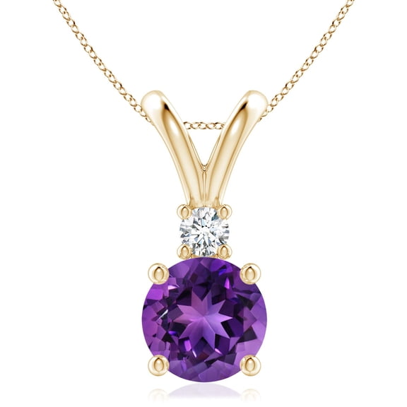 ANGARA Natural 2.45 ct Amethyst Solitaire V-Bale Pendant with Diamond in 14K Yellow Gold for Women (Size-9mm) | February Birthstone, Anniversary, Jewelry Gift for Women | Natural Amethyst Necklace