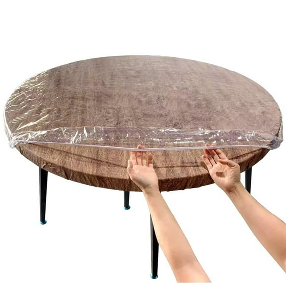 Clear Round Fitted Vinyl Tablecloth,1 PC Waterproof and Dustproof Tablecloth,Anti-Fouling Cover for Dining Table,Heavy Duty Elasticized Table Cover,Edged Plastic Table Cloth Protector
