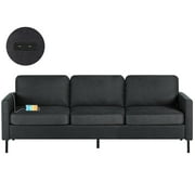 Fabric 3 Seater Couch with 2 USB 76" W Comfortable Sectional Couches and Sofas for Living Room Bedroom