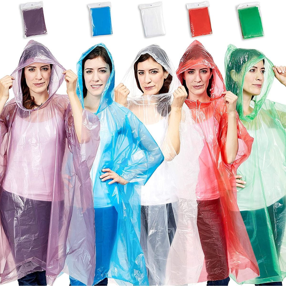 eBuyGB Pack of 4 Adult Emergency Waterproof Rain Ponchos with Hoods Festivals Theme Parks