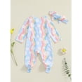 thumbnail image 4 of Suealasg Baby Girl Pajamas Jumpsuits +Headband Long Sleeve Round Neck Flower Print One-Piece Pajamas Infant Footie Pjs Newborn Rompers Sleepwear, 4 of 7