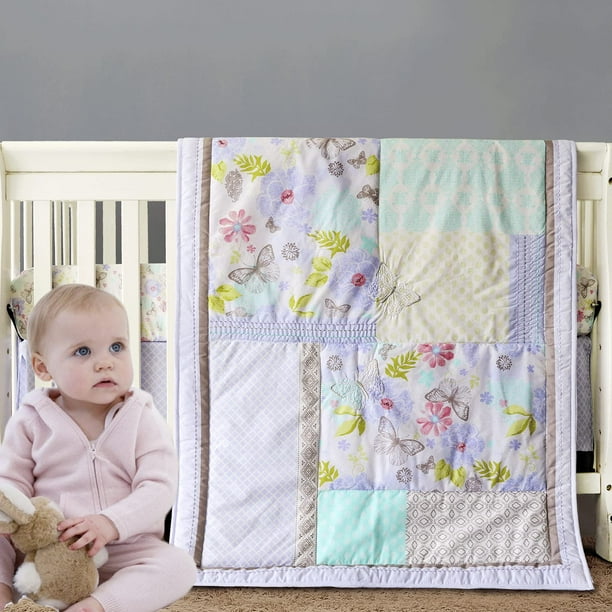 CPDD Baby Crib Bedding Set Boys Jungle Nursery Bedding 3 Piece Comforter Set with Cute Lions Flamingo Animal