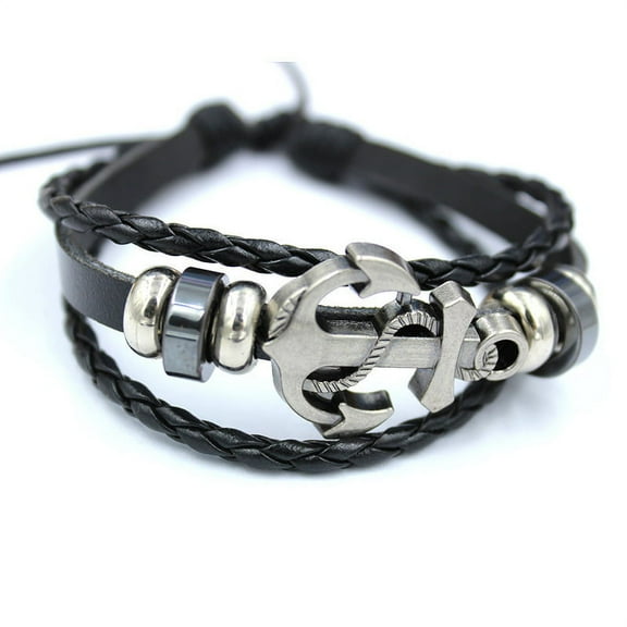 New Unisex Adjustable Genuine Leather Three Band Anchor Bracelet Great Valentine's Day Gifts For Men, Women, Teens, Boys, Girls