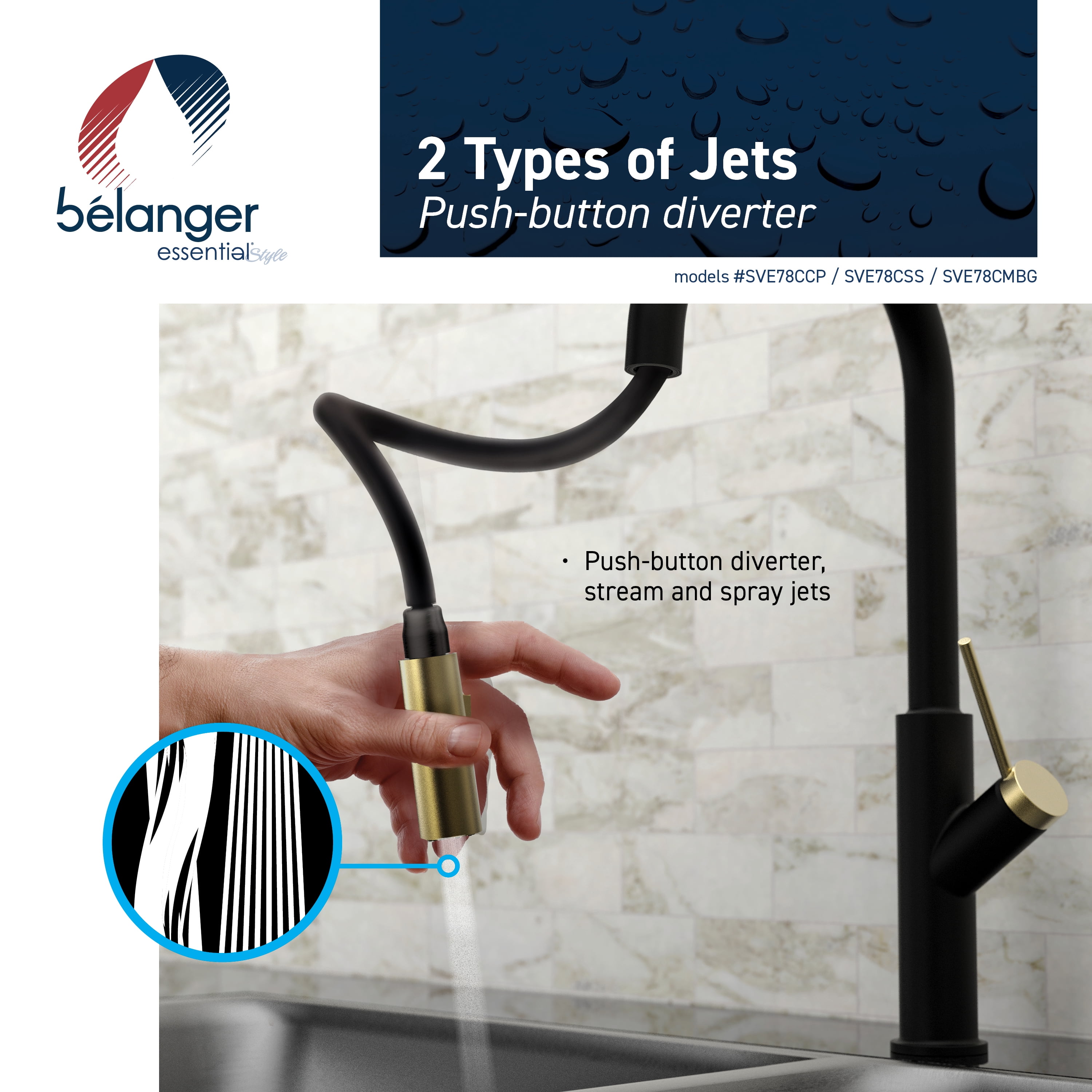 Belanger Single Handle Pull-Down Kitchen Faucet, Matte Black and Gold