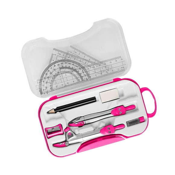 Math Geometry Protractor Set Triangle Ruler Stationery with Storage Pink