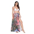 thumbnail image 2 of FORMRS Womens Long Sarong Beach Wrap Semi-Sheer Bikini Skirt Bathing Swimsuit Cover Up, Orange Vibrant Flowers, 2 of 7