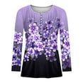 thumbnail image 4 of Black and Friday YOTAMI Long Sleeve Shirts for Women Under $10 V-Neck Floral Print Graphic T-Shirts Button Pleated Vintage Blouses Purple Womens Tops Sizes L, 4 of 4
