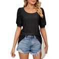 thumbnail image 3 of TEMOFON Women Summer Tops Casual Puff Short Sleeve T Shirts Comfy Scoop Neck Black Loose Shirts for Women Size L, 3 of 7