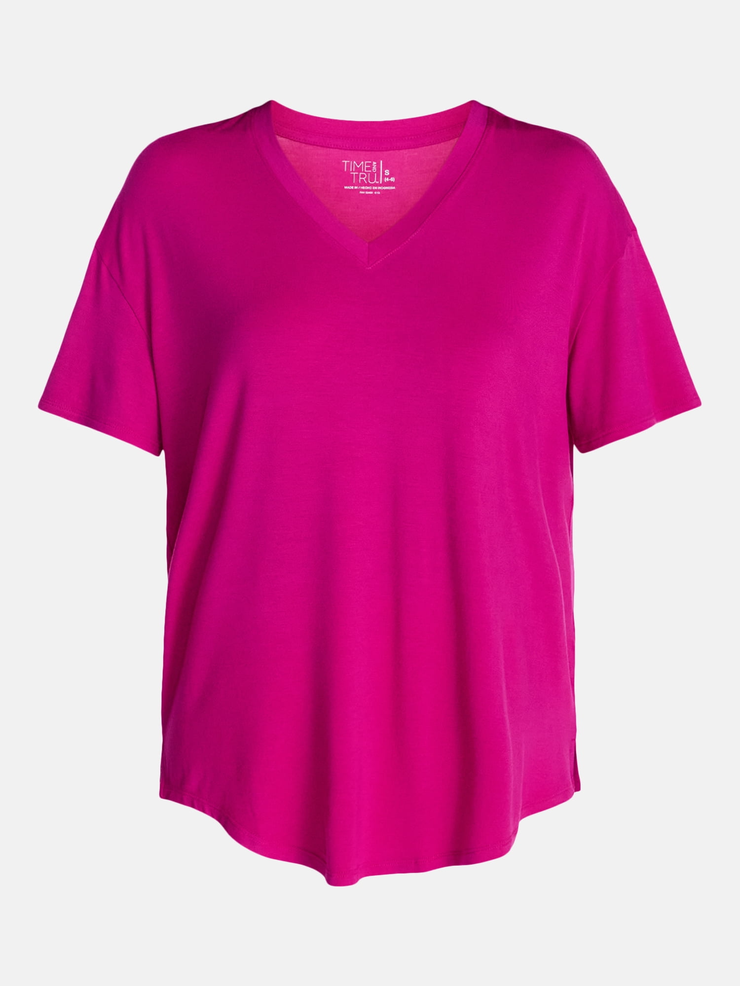 Time and Tru Women's V-Neck Tunic Tee with Short Sleeves, Sizes XS-XXXL