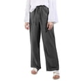 thumbnail image 5 of Women'S Cotton Linen Drawstring High Waisted Pants Casual Loose Fit Wide Leg Trousers Dark Gray XXXL, 5 of 7