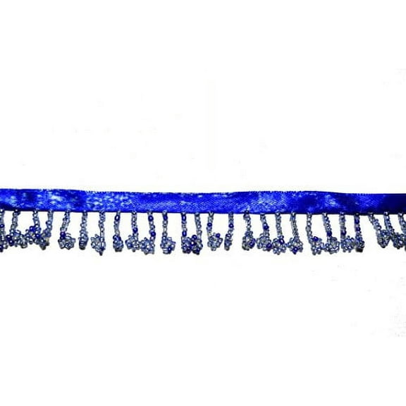Altotux Beaded Trim Fringe 1" Blue Floral Glass Seed Beads with 3/8" Ribbon