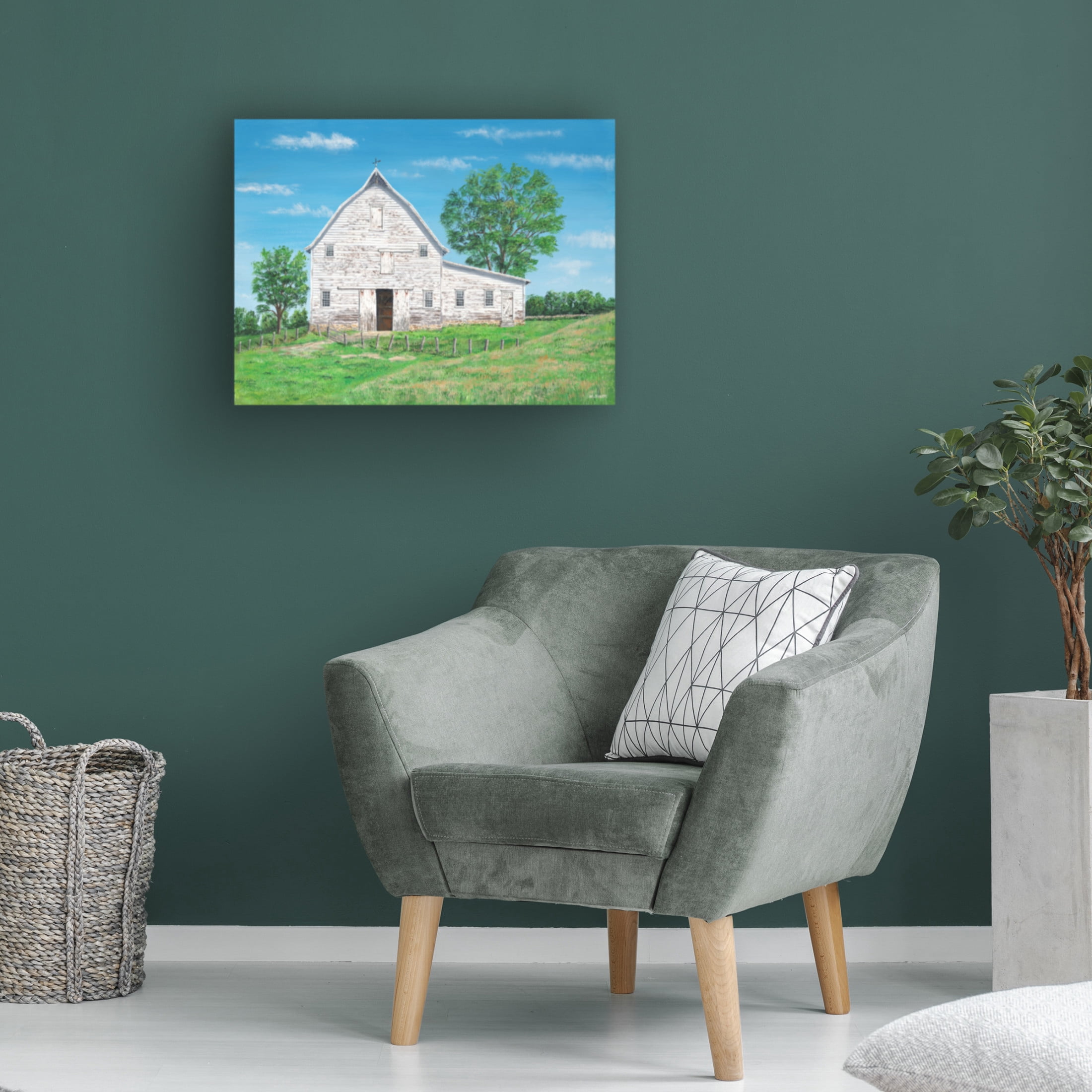 Canvas Wall Art - Bob Fair 'Old White Barn' Wall Art for Living Room, Bedroom, or Office Décor by Trademark Fine Art - 32 x 24 Inches