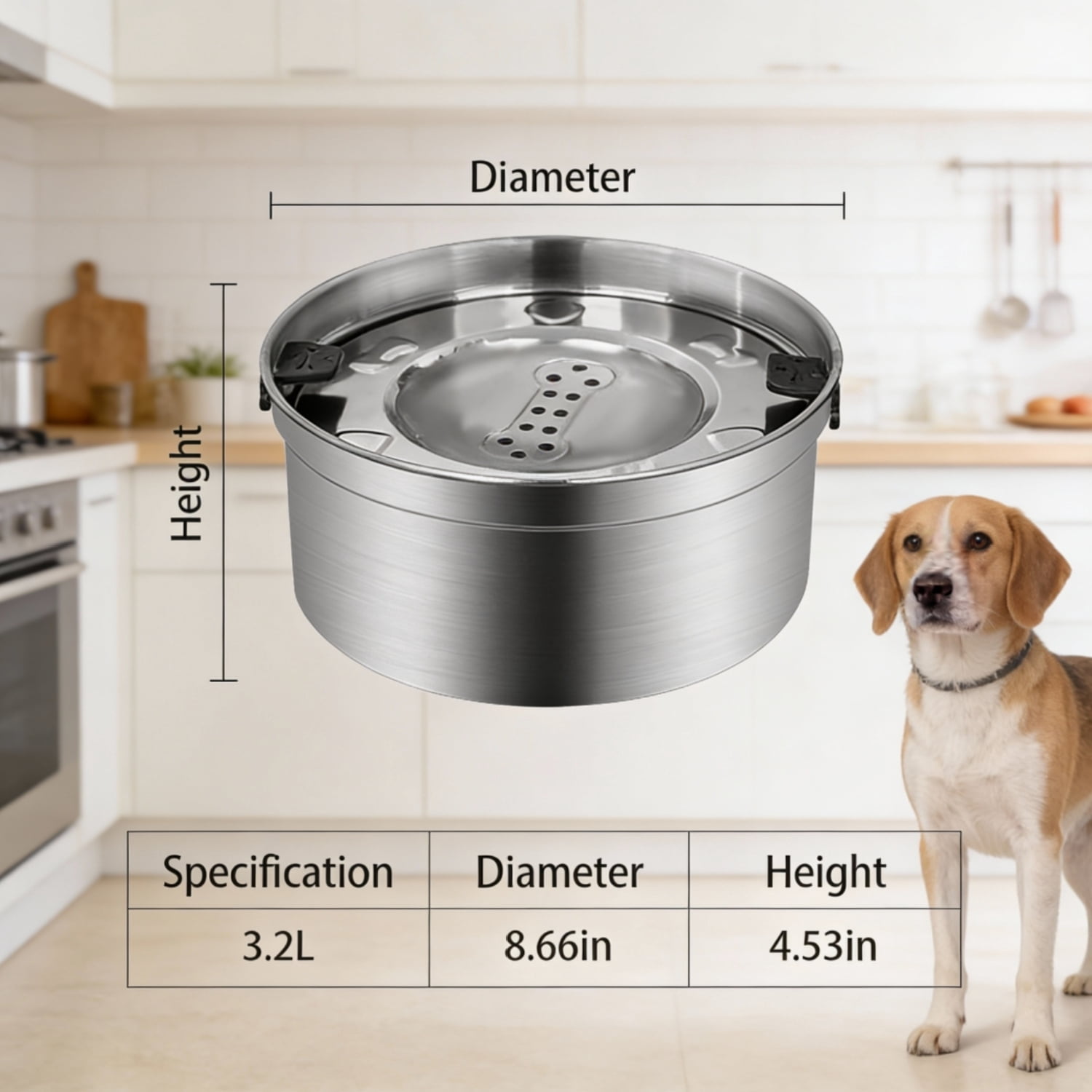 3.2L/135oz No Spill Water Bowl for Dogs,Slow Drinking 304 Stainless Steel Dog Water Bowl for Large Medium Dog