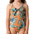 thumbnail image 3 of Gyujnb Girls Swimsuit,Girls Leaf Print One Piece Swimsuit with Bow,9-10 Years, 3 of 8