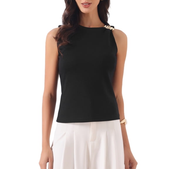 Sleeveless Tops for Women 2026 Summer Slim Fit Shirts Shoulder Embellishments Trendy Casual Tank Top XS Black