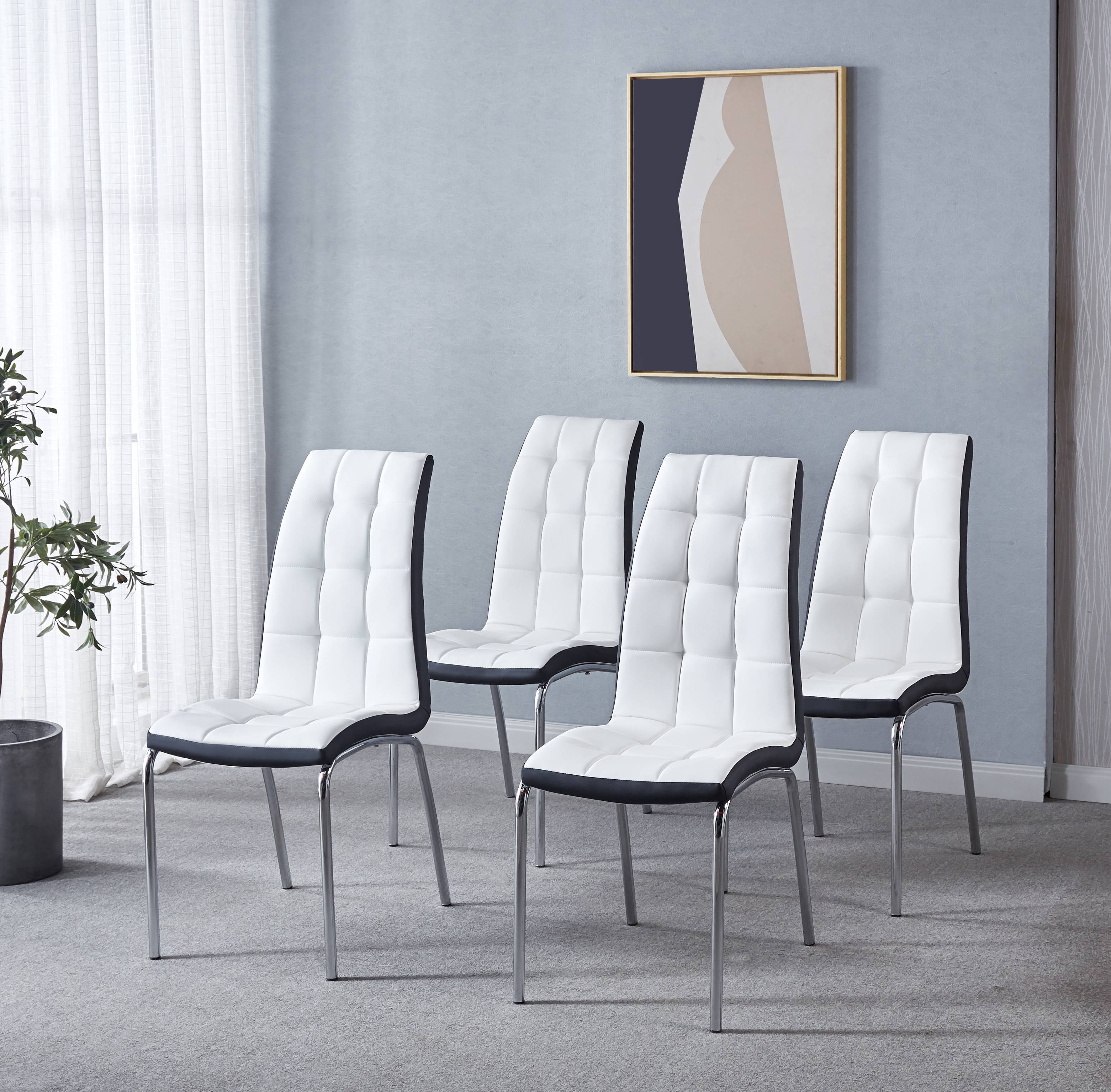Set of 4 Leatherette Dining Chair with Silver Metal Legs, Modern ...