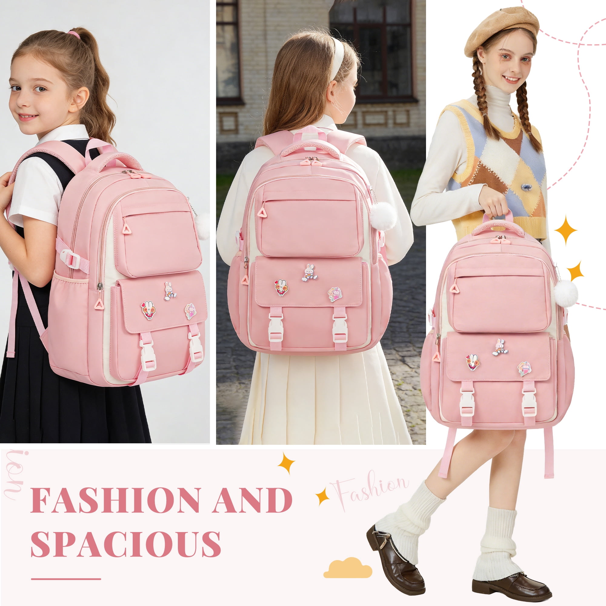 DAKIMOE Kids Backpack School Backpacks for College Cute Girl Middle High School Bookbag Large Capacity Lightweight Waterproof Daypack for Teens Students