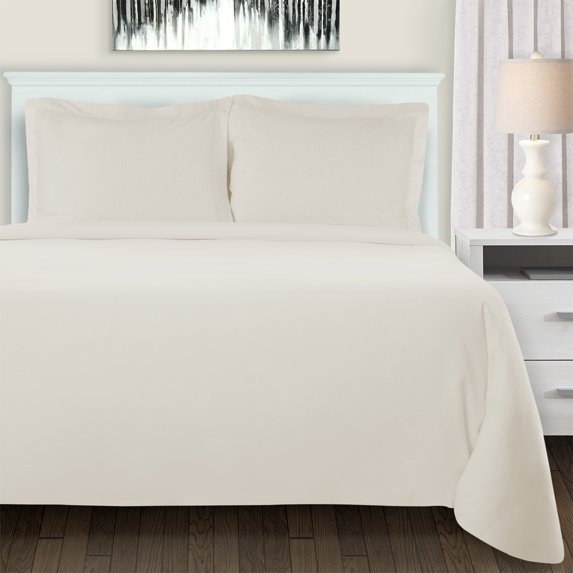 Cotton Flannel Trellis-Solid Duvet Cover Set by Blue Nile Mills, Twin, Ivory