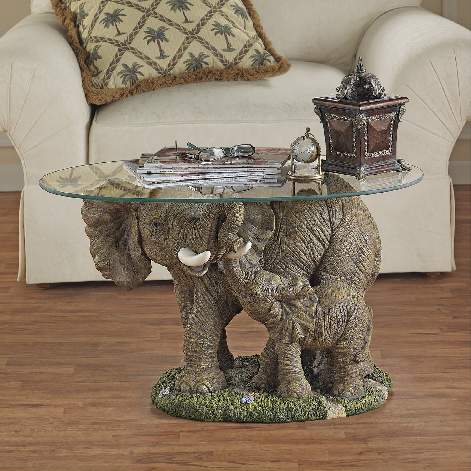 Design Toscano Elephants Majesty Glass Topped Cocktail Table Walmartcom Walmartcom