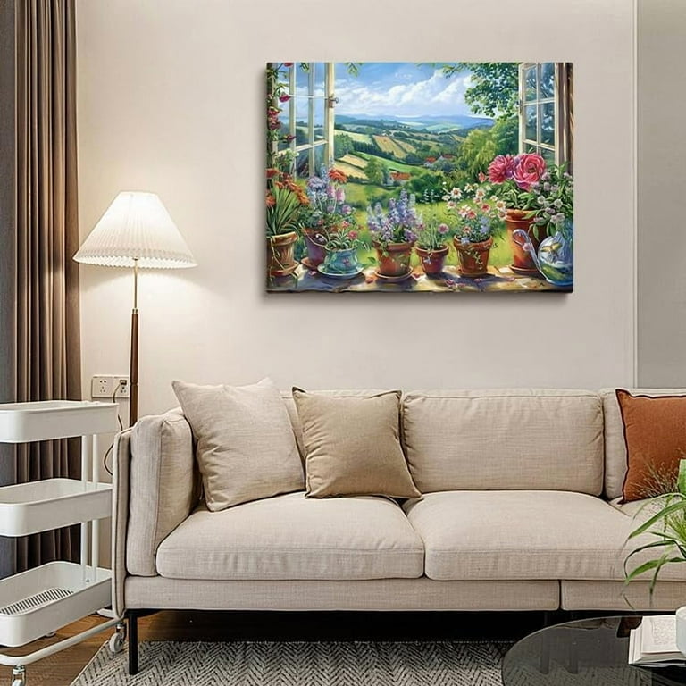 Window view Wall art English countryside and garden flower image