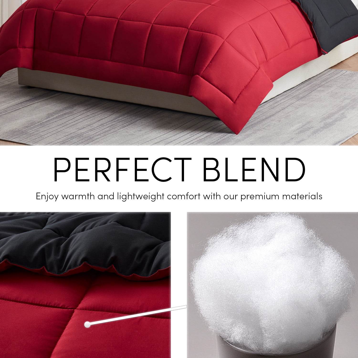 LammaLoe 3-Piece Full Size Comforter Sets, Reversible Bed in a Bag, Burgundy/Black, Quilted Bedding Comforter Set