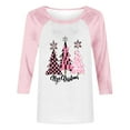 thumbnail image 4 of Womens Christmas Tops Crew Neck 3/4 Sleeve Raglan Shirts for Women Xmas Tree Print Plus Size Holiday Graphic Tees (2XL, Pink 02), 4 of 4