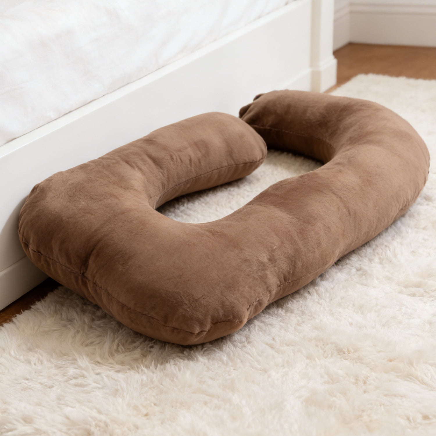 J-Shaped Pregnancy Pillow (65" x 16" x 8") - Full Body Maternity Support Pillow for Back, Hip and Belly Pain Relief, Coffee