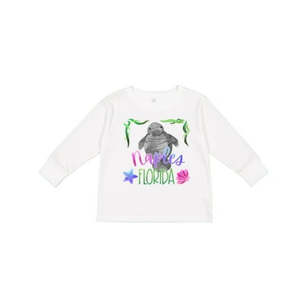 

Inktastic Naples Florida Cute Swimming Manatee Boys or Girls Long Sleeve Toddler T-Shirt