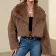 thumbnail image 4 of Womens Winter Faux Fur Coats Fleece Cropped Jacket Lapel Open Front Long Sleeve Shaggy Warm Outerwear Fall Clothes, 4 of 7