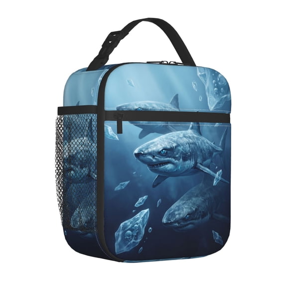 Shark Lunch Bag Modern Neon Aesthetic, Reusable Insulated for Hours Tote for Campus Life