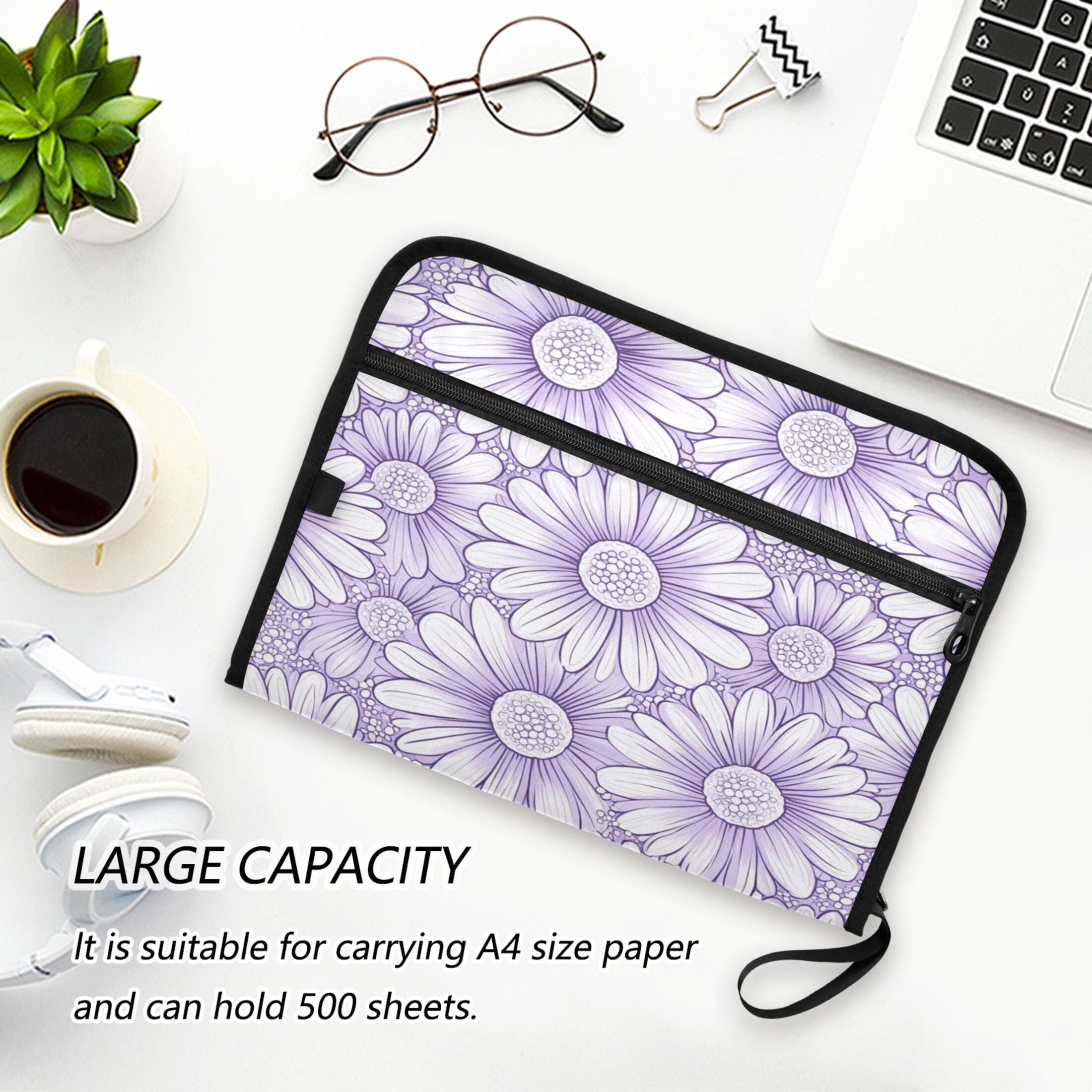 WOBOGO A Pattern with Pale Purple Daisies Expanding File Folder Letter Size Accordion Filing Organizer 13 Pocket Separate Organ Pocket