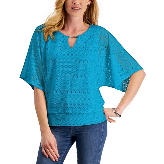 Jm Collection Womens Eyelet Poncho Top, Blue, Size X-Large