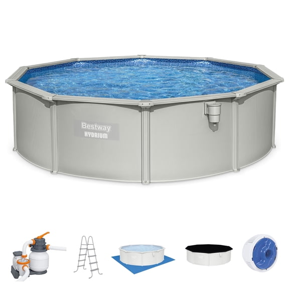 Bestway Hydrium 15' x 48" Steel Side Wall Above Ground Pool w/ Sand Pump & Accessories