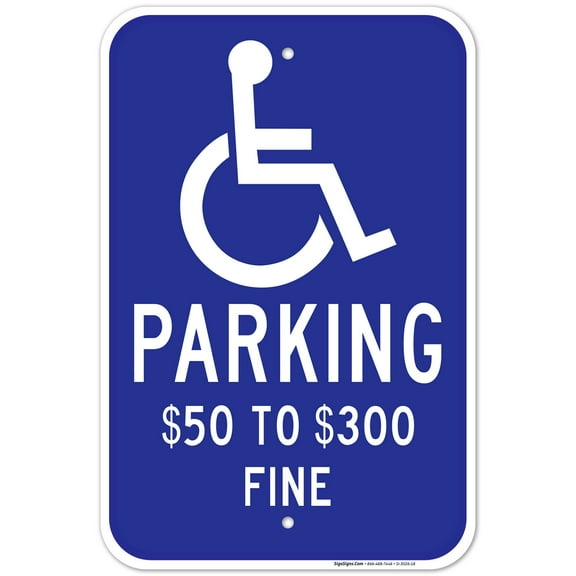 Missouri Handicap Parking Sign, Handicapped Parking $50 to $300 Fine Sign, 12x18 Aluminum